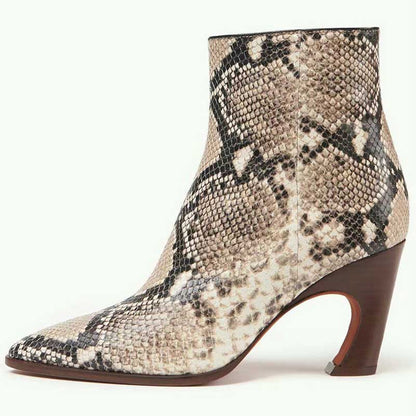 Women's Special-Shaped Heeled Ankle Boots Faux Snakeskin Boots