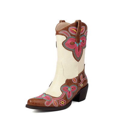 Embroidery boots for women casual mid-calf dress boots