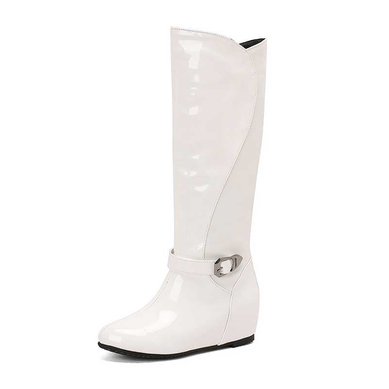 Women's Patent Leather Color Blocked Inner Heel Wedge Boots