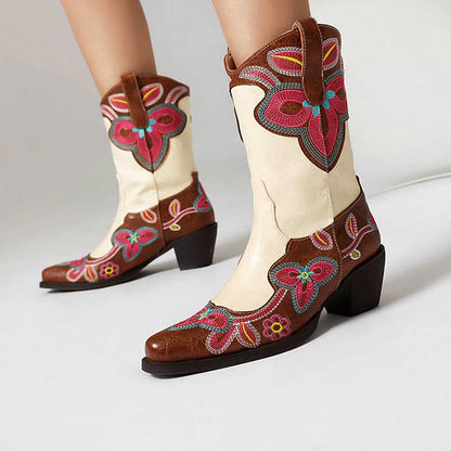 Embroidery boots for women casual mid-calf dress boots