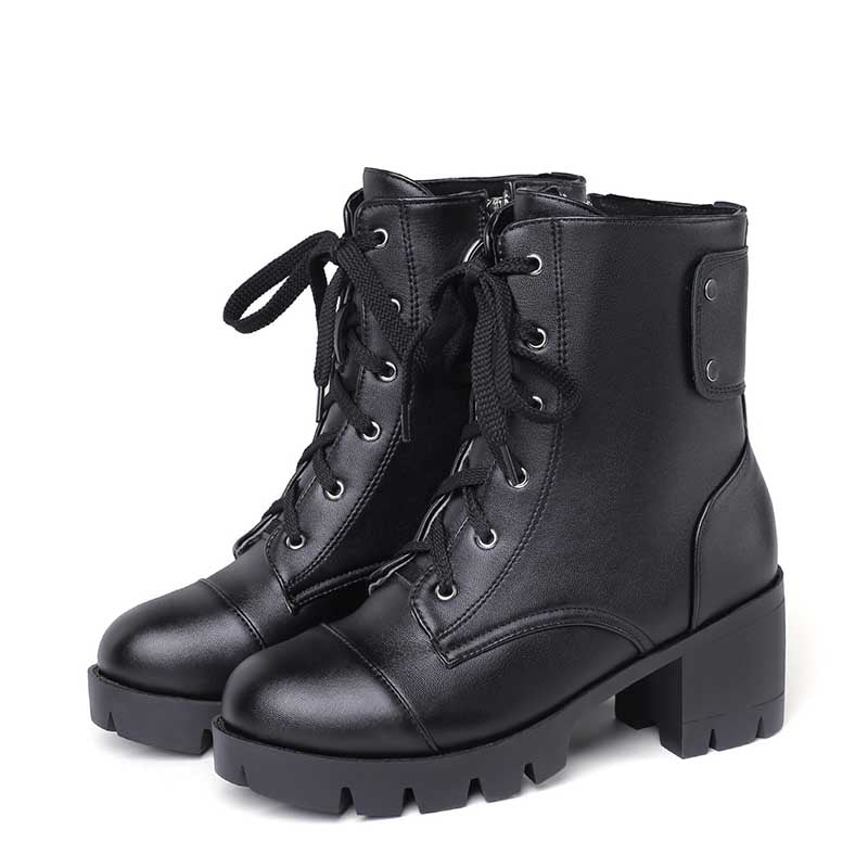 Womens Lace up Round toe Ankle Boots Block Heel Combat Boots