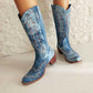 Women's Vintage Low Chunky Embroidery Boots