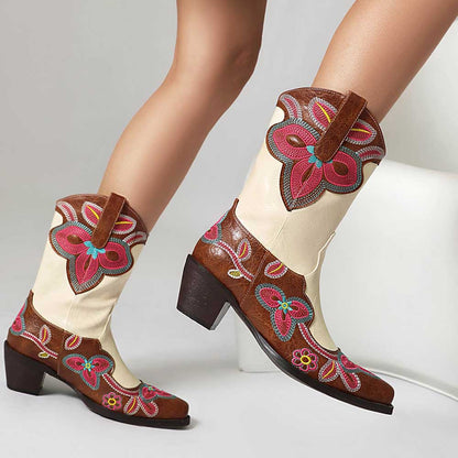 Embroidery boots for women casual mid-calf dress boots