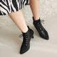 Women Lace-Up Faux Leather Low Heel Ankle Boots Dress Boots