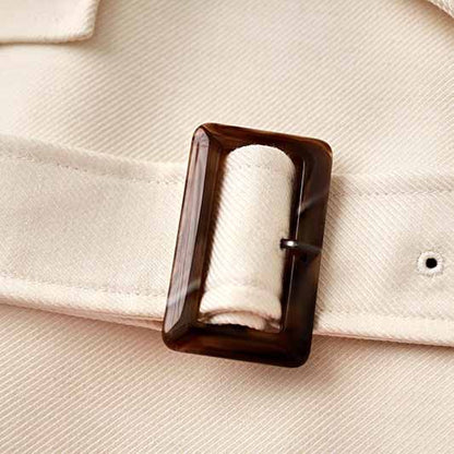 Women's Lapel Double Breasted Belted Pockets Plain Long Length Trench Coat