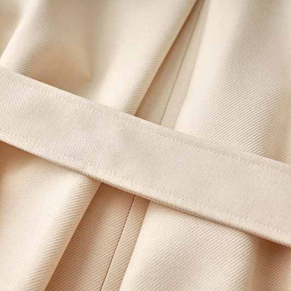 Women's Lapel Double Breasted Belted Pockets Plain Long Length Trench Coat