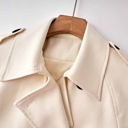Women's Lapel Double Breasted Belted Pockets Plain Long Length Trench Coat