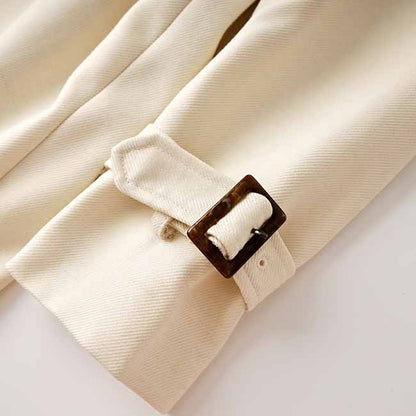 Women's Lapel Double Breasted Belted Pockets Plain Long Length Trench Coat