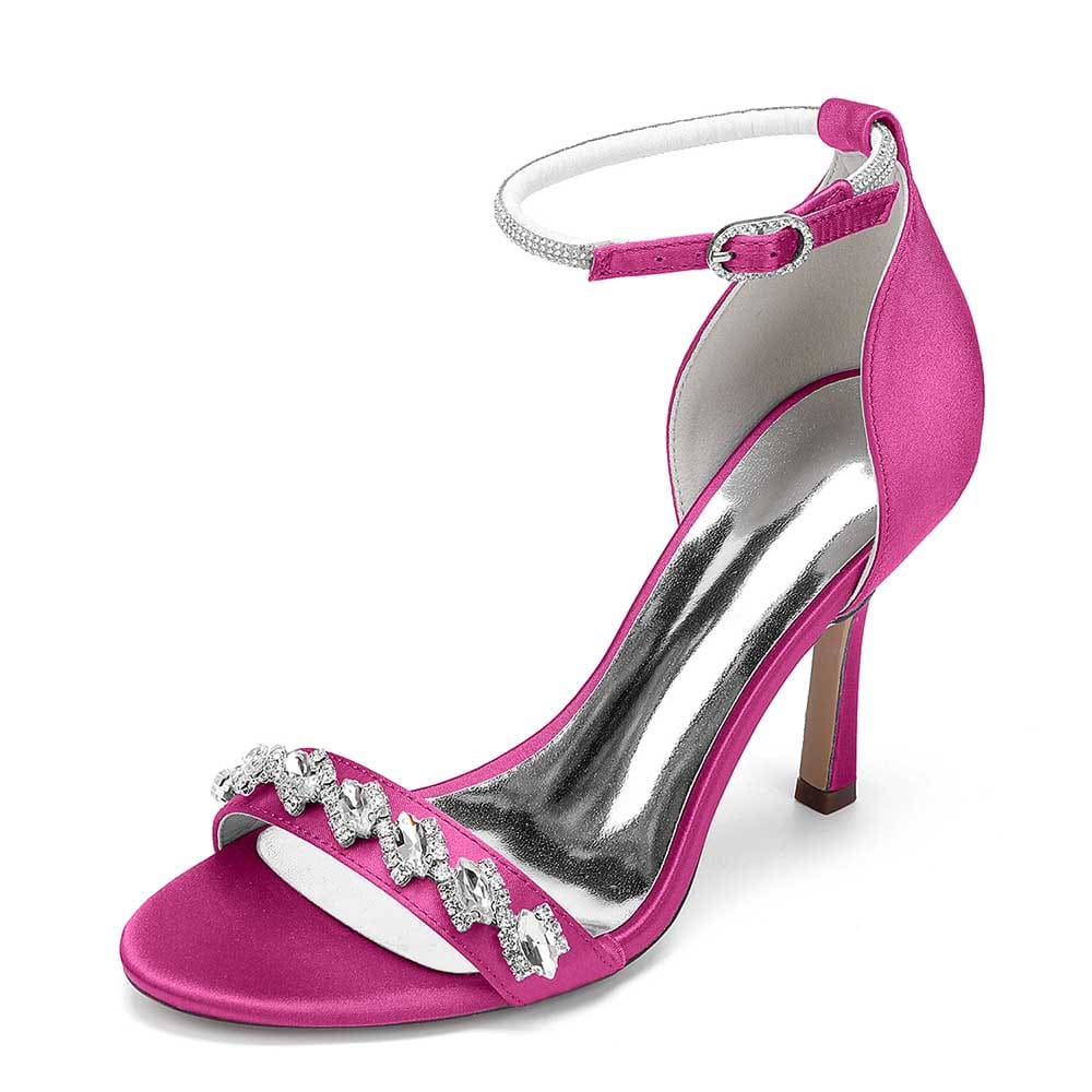 S&DCo. Pink Bridal Ankle Strap Heels with Dazzling Rhinestone Detail for Elegant Occasions