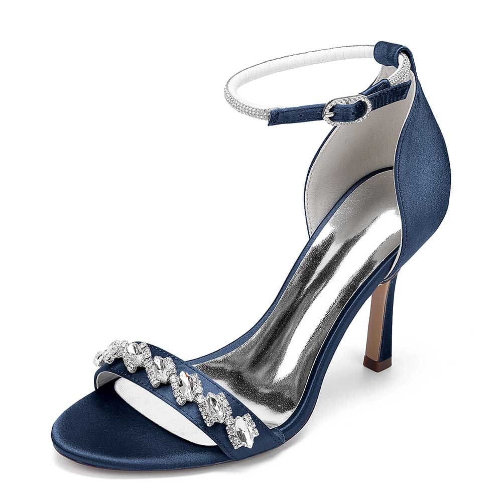 Elegant S&DCo. bridal ankle strap heels in navy with embellishments and a stylish design