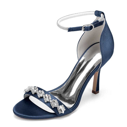 Elegant S&DCo. bridal ankle strap heels in navy with embellishments and a stylish design