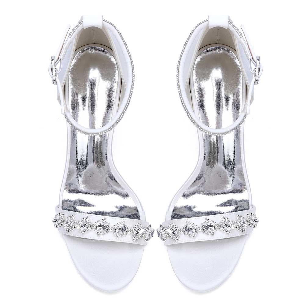 S&DCo. bridal ankle strap heels in white with sparkling embellishments and a sleek design