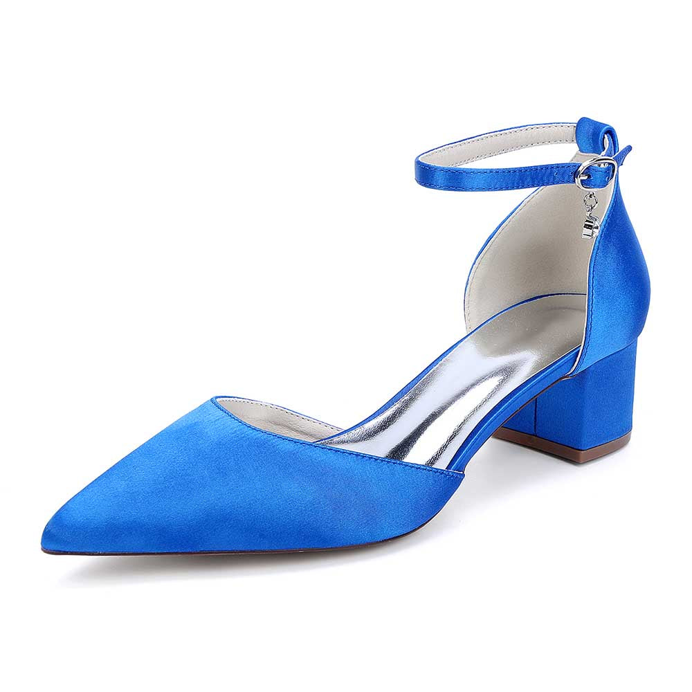 Elegant blue bridal ankle strap wedding shoes with a chic block heel for a stylish look