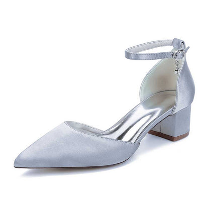 Elegant blue bridal ankle strap wedding shoes with a stylish block heel for comfort and style