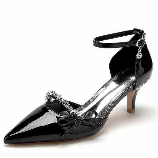 Elegant black bridal glitter stiletto heels with ankle strap and decorative embellishment for special occasions
