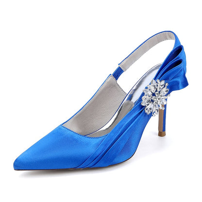 Elegant blue bridal heels with rhinestone embellishment for stylish wedding ensembles