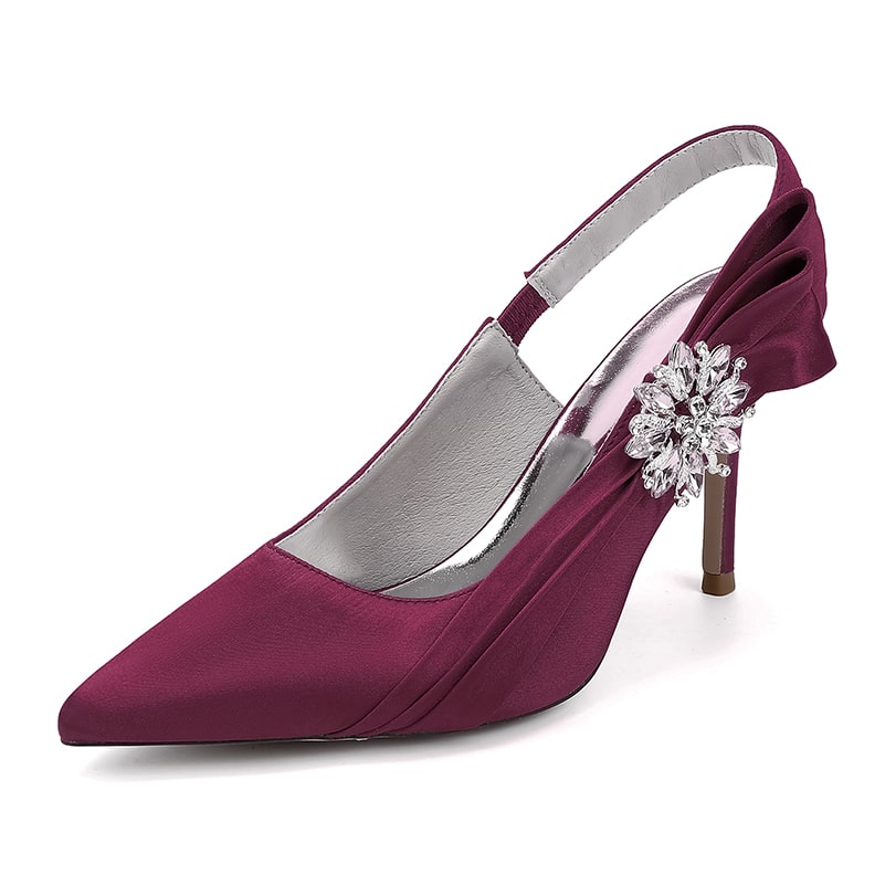 Elegant burgundy bridal heels with rhinestone embellishment for stylish wedding attire