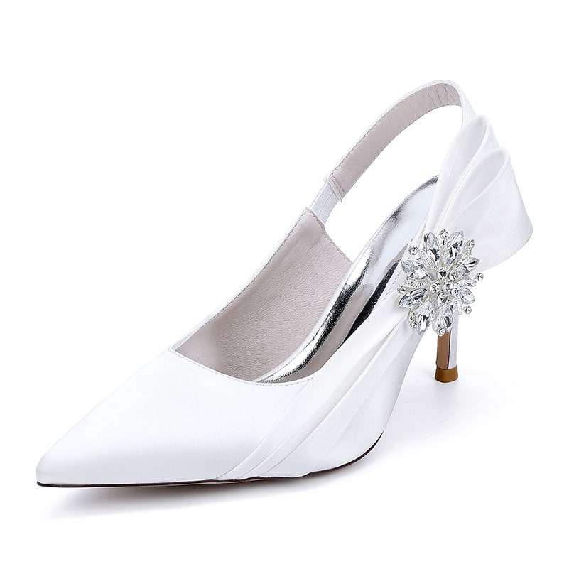 Elegant bridal heels with rhinestone embellishment and a stylish slingback design in white