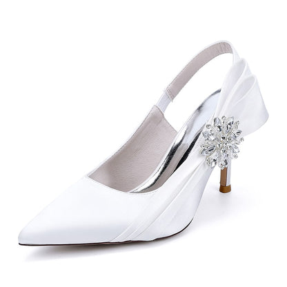 Elegant bridal heels with rhinestone embellishment and a stylish slingback design in white