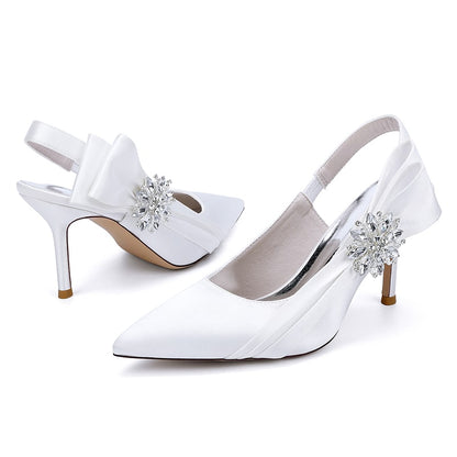 Elegant bridal heels with rhinestone embellishment featuring a stylish slingback design