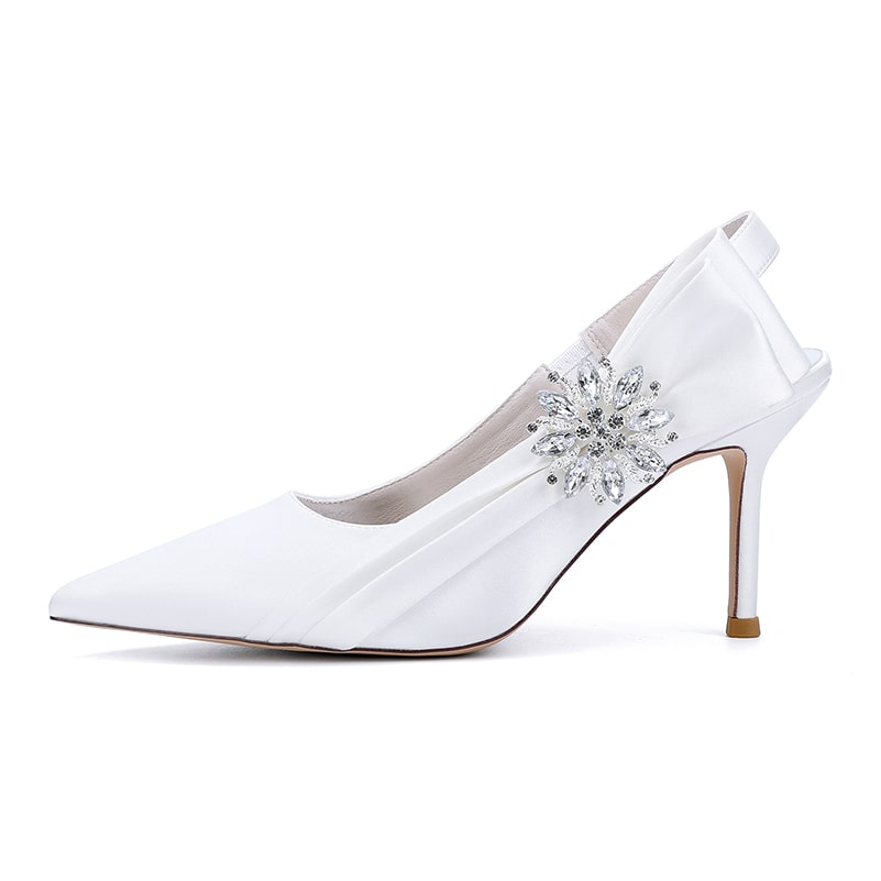 Elegant white bridal heels with rhinestone embellishment for a stylish wedding look