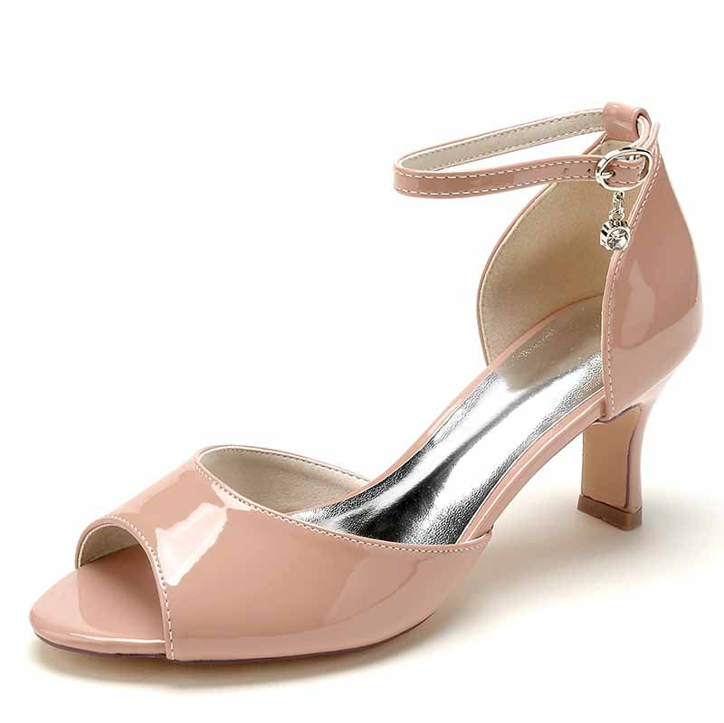 S&DCo. Low heel bridal shoes for wedding in light pink with ankle strap and peep toe design