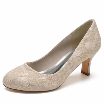 S&DCo. closed toe bridal pumps for women with elegant lace design and a modest heel