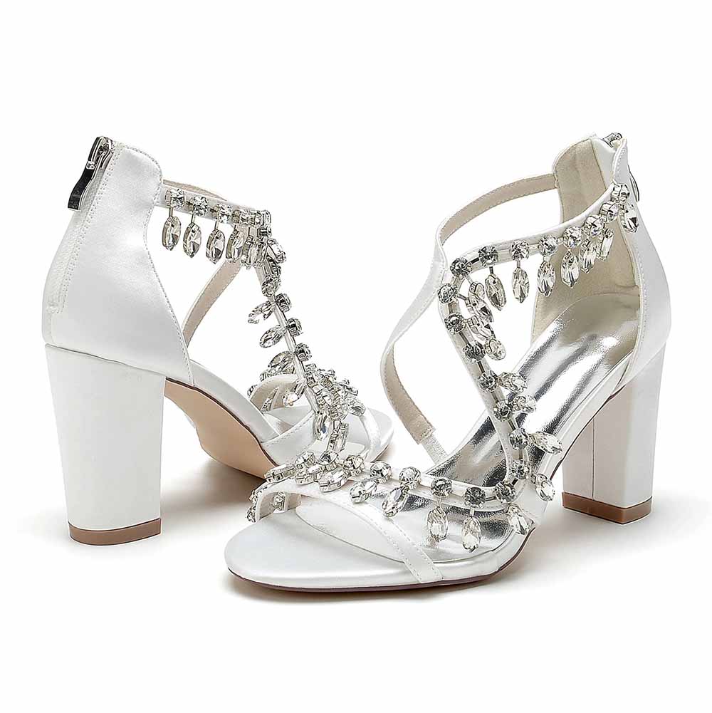S&DCo. bridal rhinestone block heel sandals with elegant design and sparkling embellishments