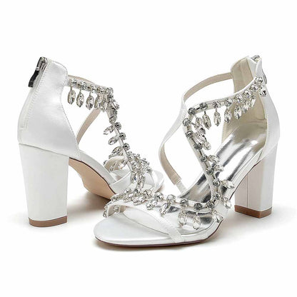 S&DCo. bridal rhinestone block heel sandals with elegant design and sparkling embellishments