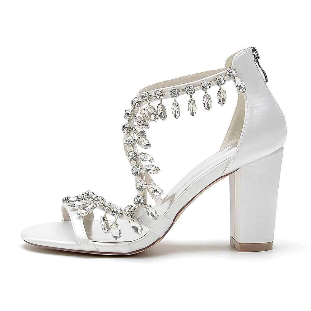 S&DCo. bridal rhinestone block heel sandals with elegant crystal embellishments for stunning wedding style