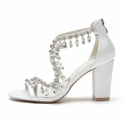 S&DCo. bridal rhinestone block heel sandals with elegant crystal embellishments for stunning wedding style