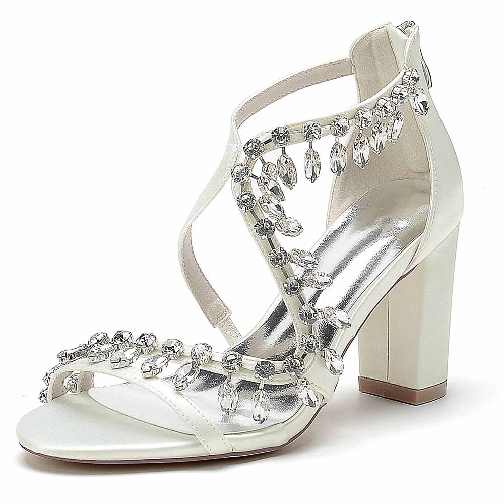 S&DCo. bridal rhinestone block heel sandals with elegant embellishments for weddings