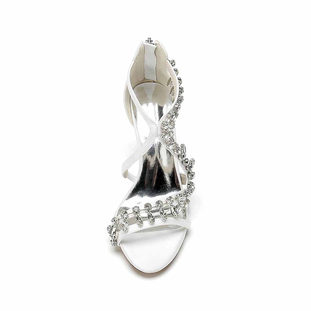 S&DCo. bridal rhinestone block heel sandals with elegant straps and sparkling details