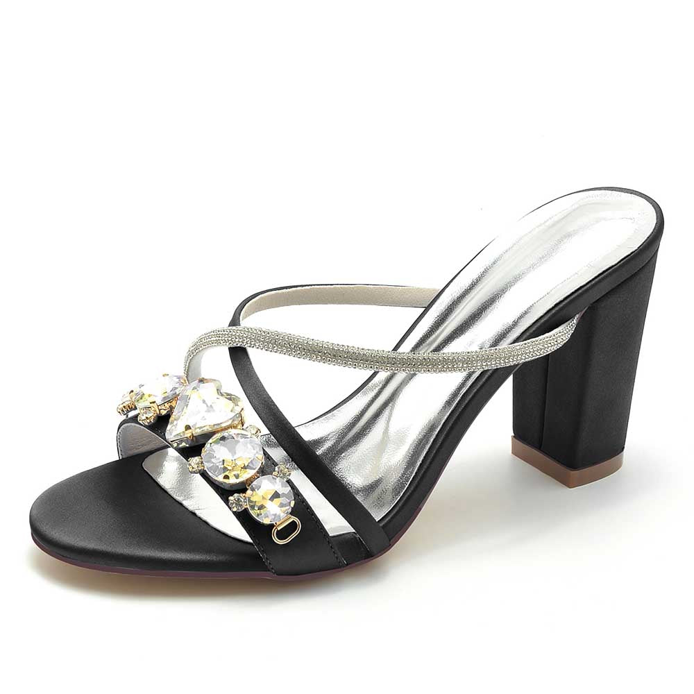 S&DCo. rhinestone bridal block heel sandals with elegant design and sparkling embellishments