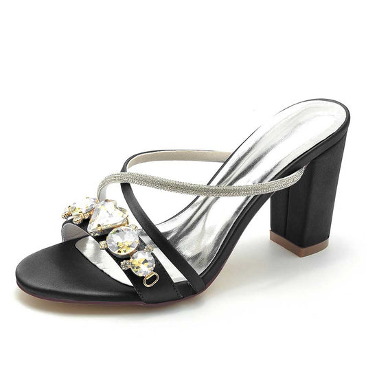 S&DCo. rhinestone bridal block heel sandals with elegant design and sparkling embellishments