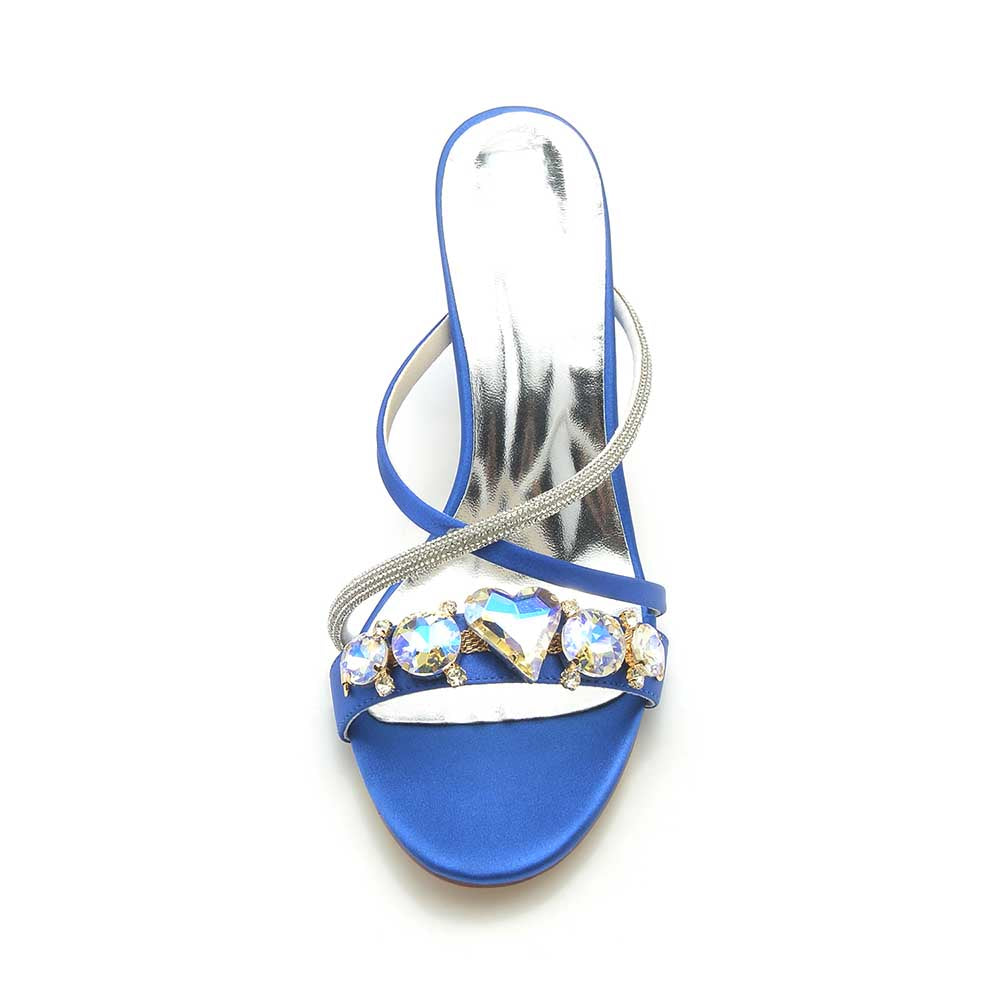 Blue S&DCo. rhinestone bridal block heel sandals with elegant crystal detailing