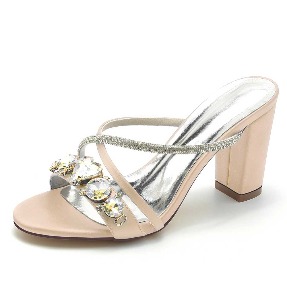 S&DCo. rhinestone bridal block heel sandals in soft pink with elegant crystal accents