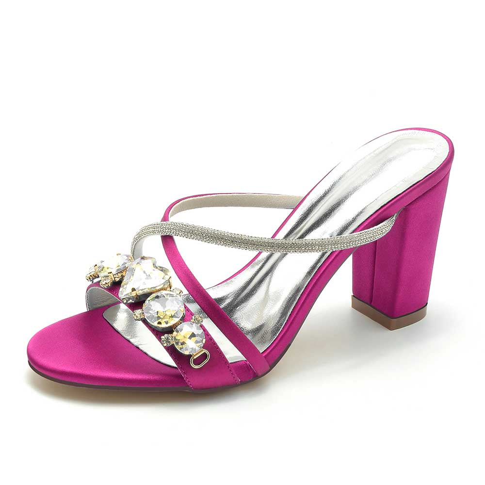 S&DCo. rhinestone bridal block heel sandals in pink with elegant design and sparkling embellishments