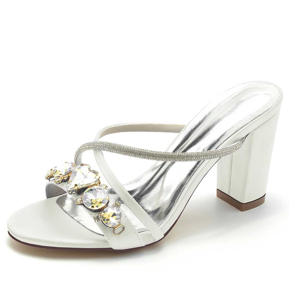 S&DCo. Rhinestone bridal block heel sandals with elegant design and sparkling embellishments