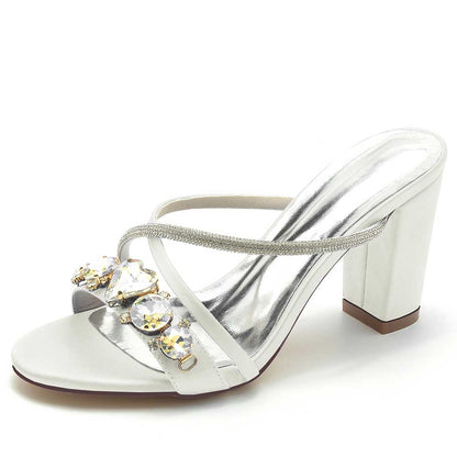 S&DCo. Rhinestone bridal block heel sandals with elegant design and sparkling embellishments