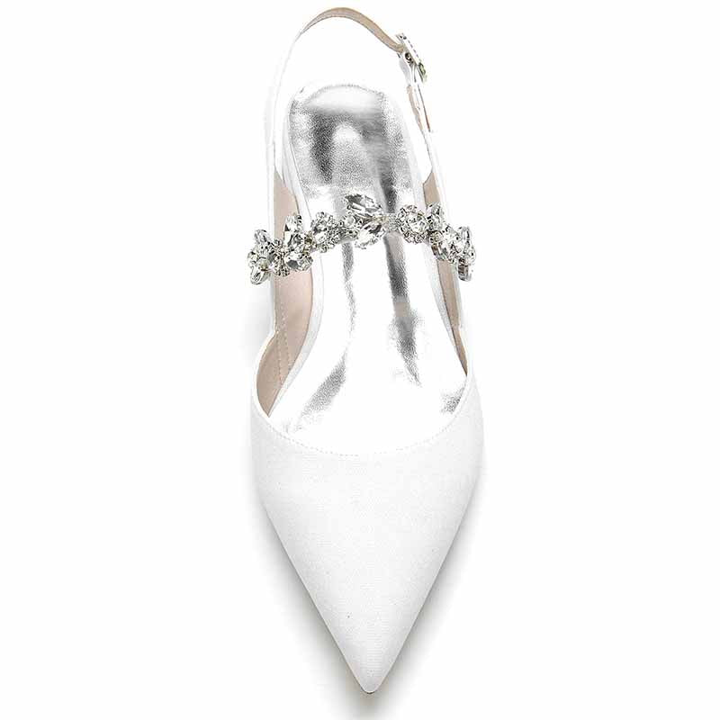 Bridal rhinestone low heel shoes in white with elegant sparkly embellishment