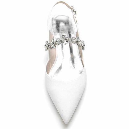 Bridal rhinestone low heel shoes in white with elegant sparkly embellishment