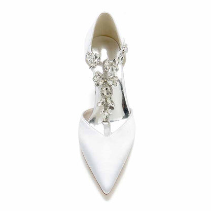 S&DCo. bridal satin chunky heel pumps with elegant floral embellishments for a stylish look