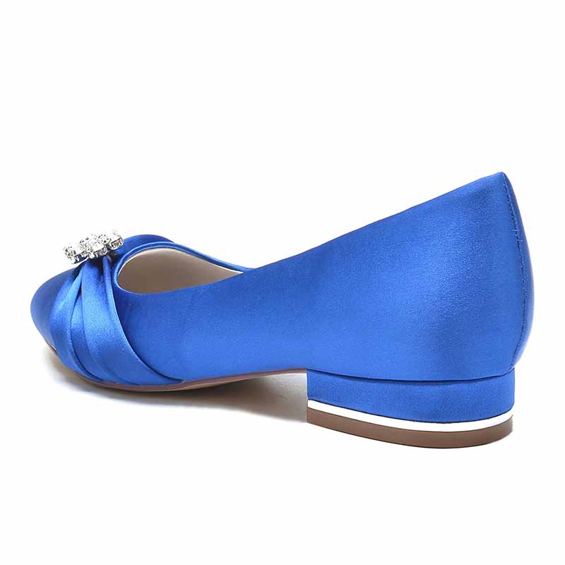 Elegant blue bridal satin flats for wedding with a jeweled embellishment for a stylish look