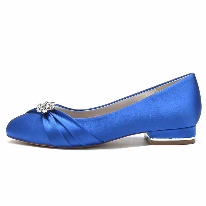 Royal blue bridal satin flats for wedding with elegant jeweled detailing