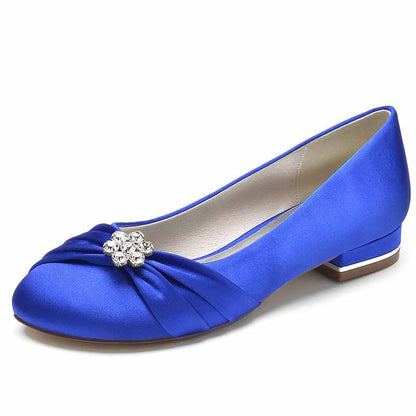 Elegant blue bridal satin flats for wedding with crystal embellishment and comfortable design
