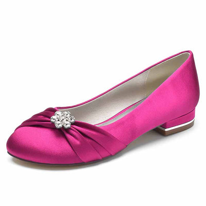 Bridal satin flats for wedding in bright pink with elegant rhinestone embellishment