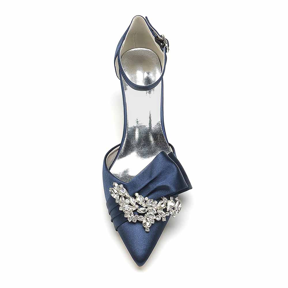 Elegant TC bridal shoes for the bride featuring satin material and jeweled embellishment