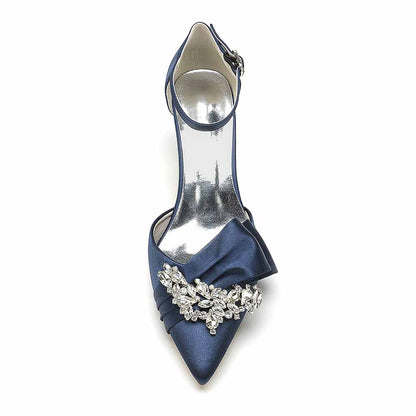 Elegant TC bridal shoes for the bride featuring satin material and jeweled embellishment