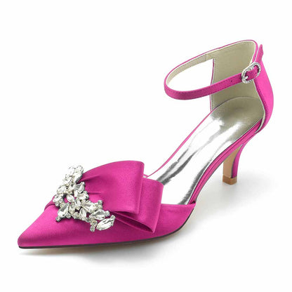 TC Pink Satin Wedding Shoes with Bow and Gem Detail, Perfect Bridal Shoes for the Bride